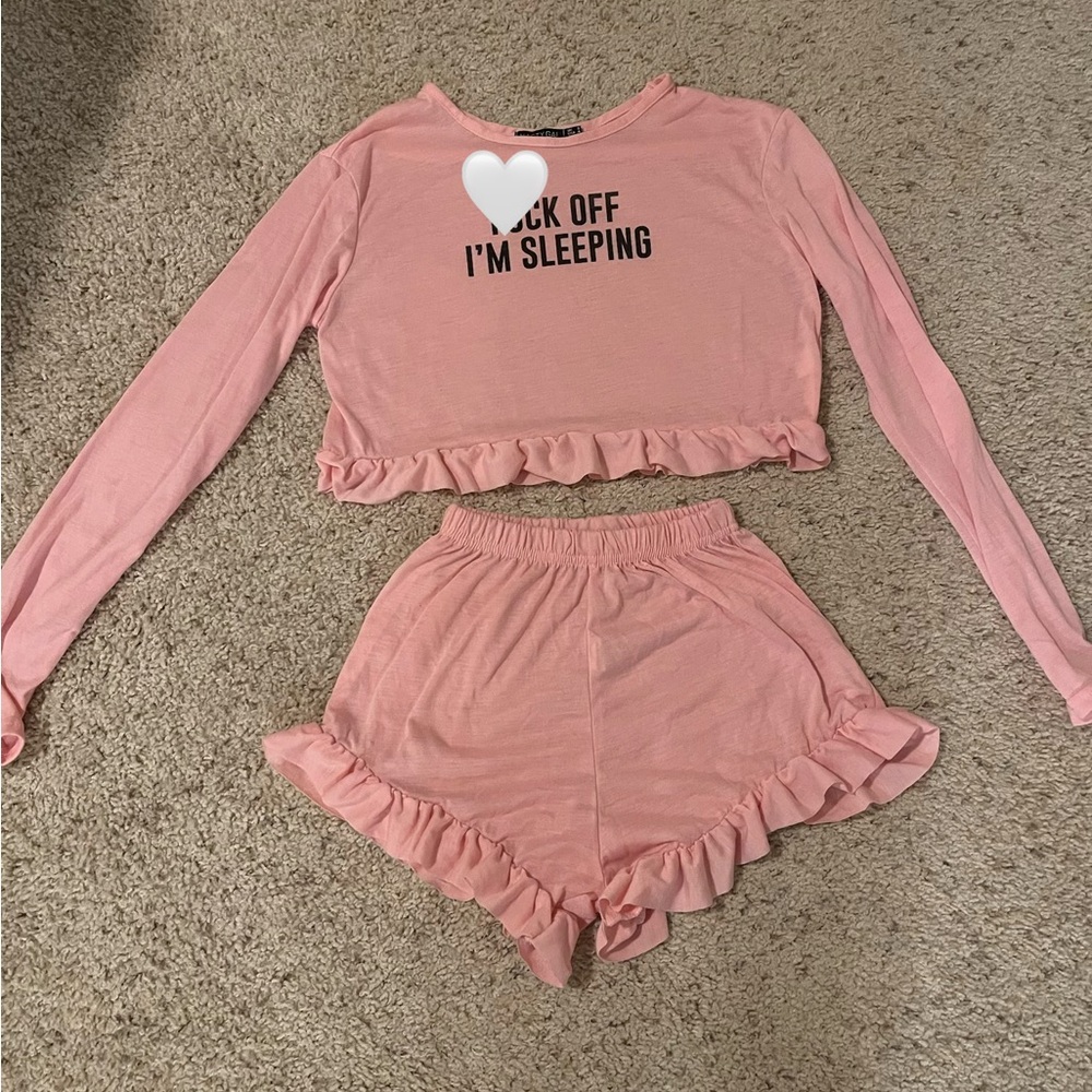 Pink Ruffle Two-Piece Sleep Set - Women